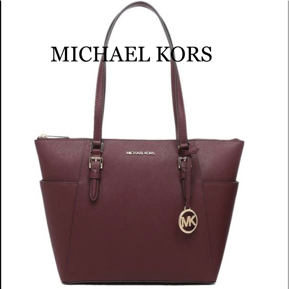 MICHAEL KORS Charlotte Large Leather Top-Zip Tote Dark Cherry NWT